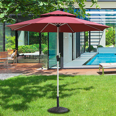 Center Pole Patio Umbrella Maroon Color With Base – Garden Umbrella / Outdoor Umbrella
