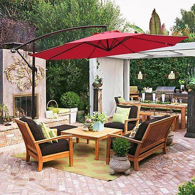 9 ft Luxury Side Pole Round Heavy Duty Umbrella-Garden Umbrella/Patio Umbrella/Outdoor Umbrella with Base