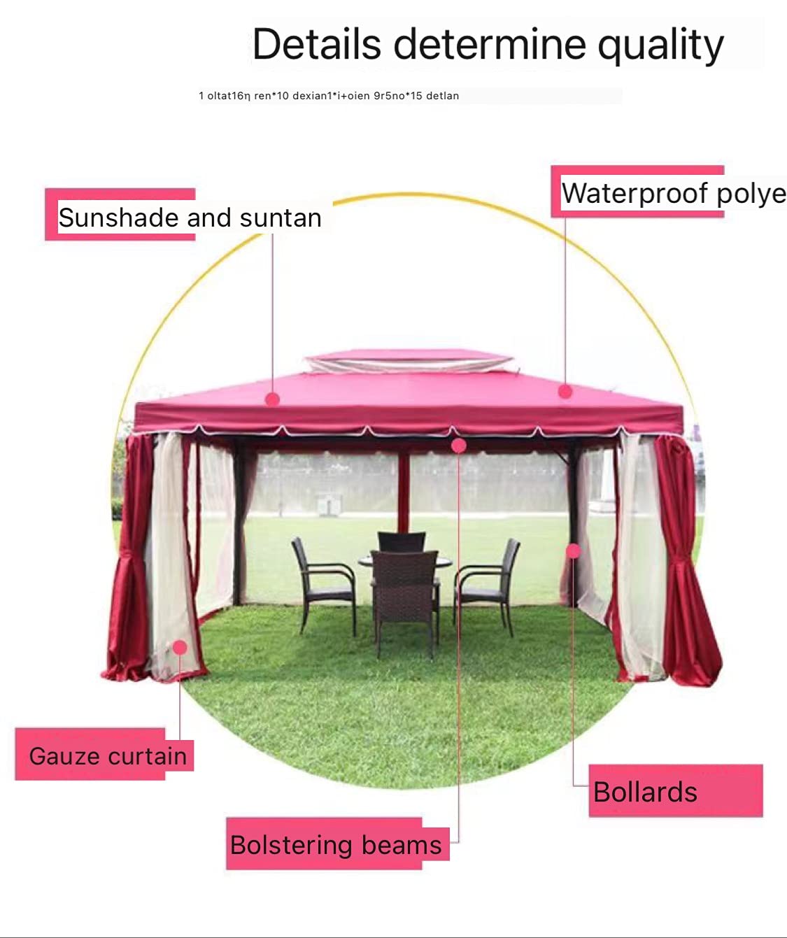 10X10ft Arabian Gazebo Tent House for Terrace | Garden with All 4 Sides Retractable Double Curtain with Zipper