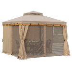 10X10ft Luxury Gazebo Tent House for Terrace , Garden with All 4 Sides Retractable Double Curtain with Zipper (45Kgs, Beige) - Image 4