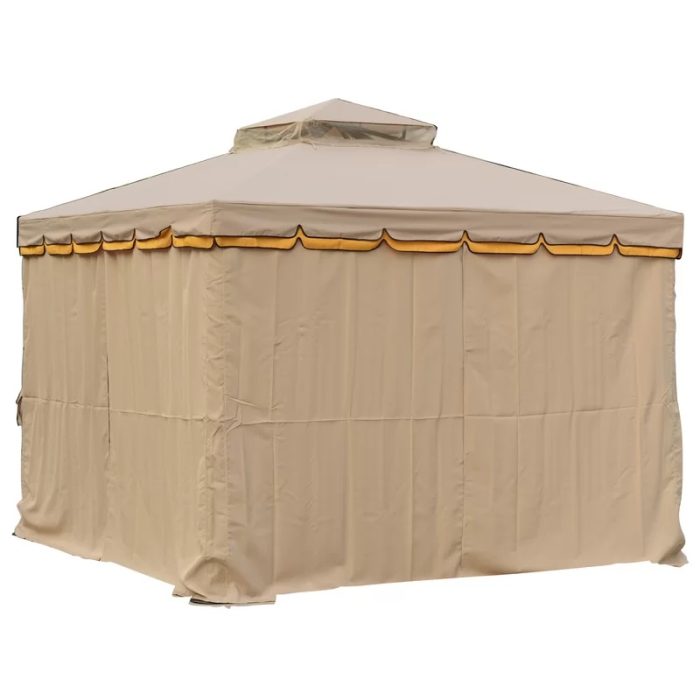 18 10X10ft Luxury Gazebo Tent House for Terrace , Garden with All 4 Sides Retractable Double Curtain with Zipper (45Kgs, Beige) - Image 5