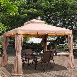 10X10ft Luxury Gazebo Tent House for Terrace , Garden with All 4 Sides Retractable Double Curtain with Zipper (45Kgs, Beige)