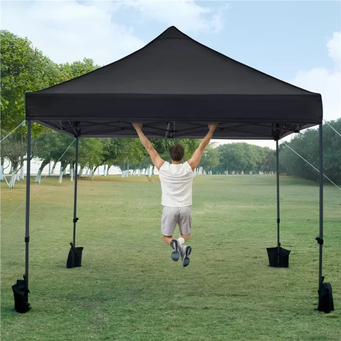 Aiana+10+Ft.+W+x+10+Ft.+D+Steel+Pop-Up+Canopy (1) 10X10 ft Gazebo Canopy Tent with Sand Bag , Popup Gazebo, Portable Tent (Black) - Image 1