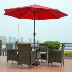 9 feet Luxury Metal Center Pole Patio Umbrella with Base (Maroon)