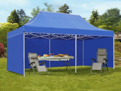 20x10 ft. Pop-Up Heavy Duty Gazebo Tent with 3 Side Covers (50 Kg) Blue